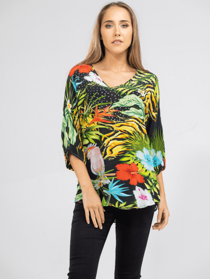 Inoa Tops Inoa Darwin Printed Silk FISH Top with Crystals 208 izzi-of-baslow