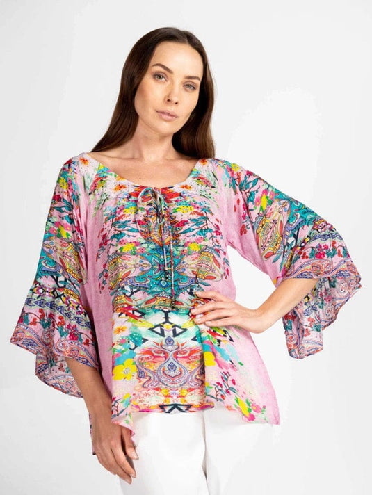 Inoa Versailles Gardenia Green Silk BOHO Top With Crystals main image 1