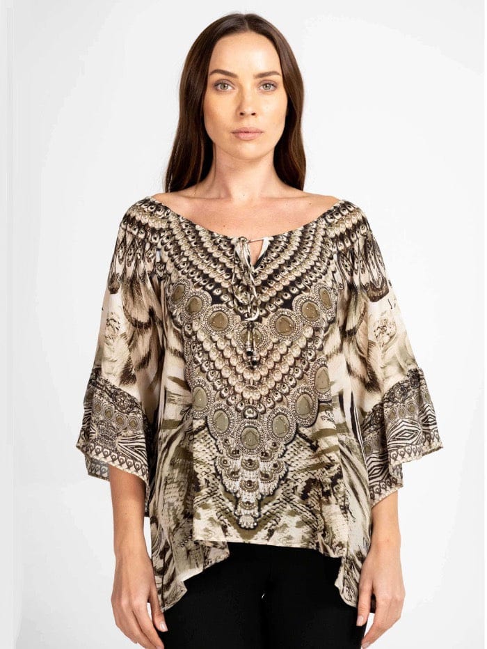 Inoa Tops Inoa Makucha Panthera Silk BOHO Top With Crystals izzi-of-baslow