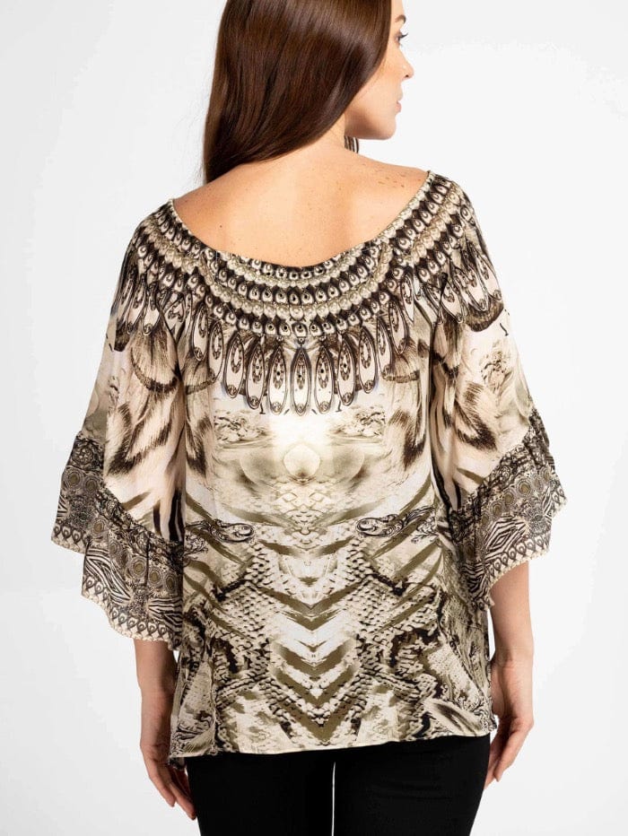 Inoa Tops Inoa Makucha Panthera Silk BOHO Top With Crystals izzi-of-baslow