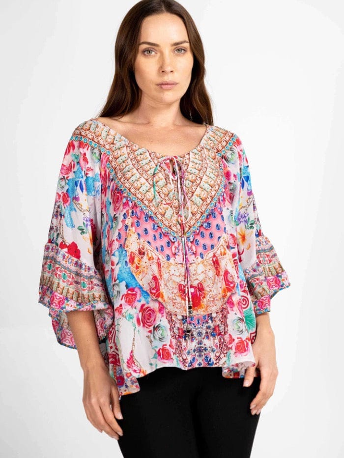 Inoa Tops Inoa Roseto Gardenia Silk BOHO Top With Crystals izzi-of-baslow