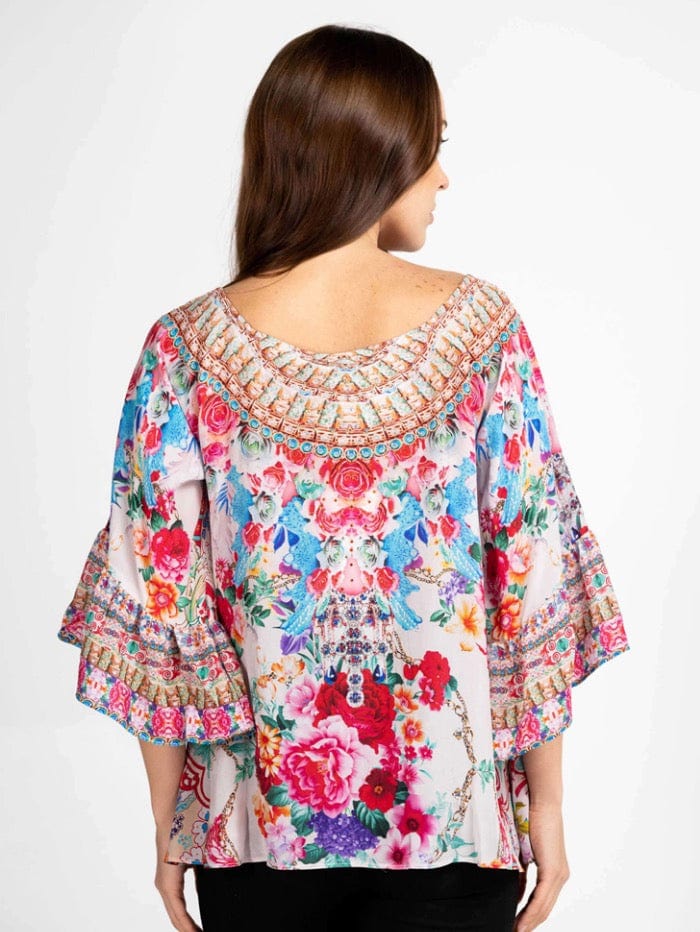 Inoa Tops Inoa Roseto Gardenia Silk BOHO Top With Crystals izzi-of-baslow