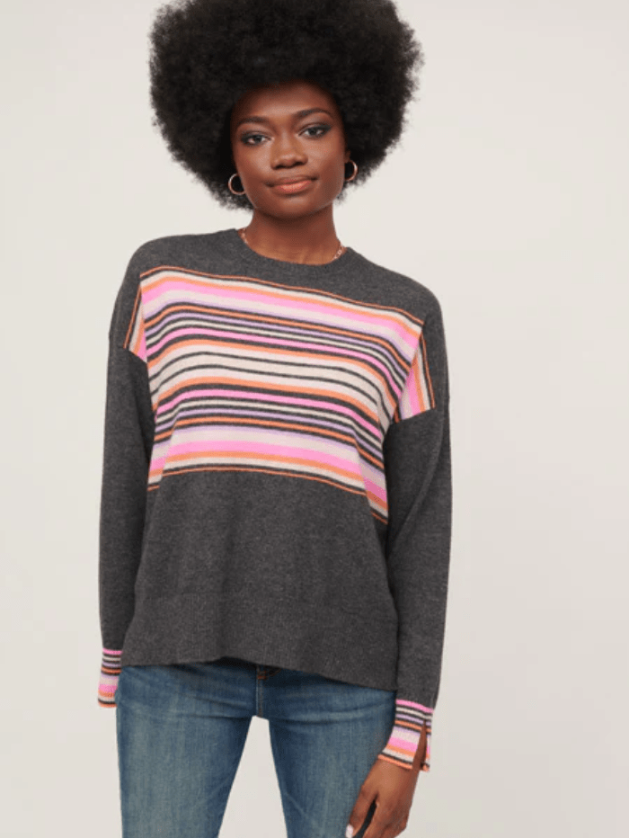 &amp; Isla Knitwear &amp; Isla Cashmere BRIDGIT Grey Striped Jumper izzi-of-baslow