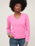 & Isla Knitwear & Isla Cashmere CARRIE V-Neck Pink Jumper izzi-of-baslow