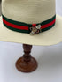 Izzi Hats Accessories Izzi Accessories Cream Summer Fedora Hat With Green and Red Striped Ribbon and Bee Broach izzi-of-baslow