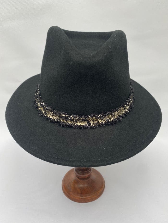 Izzi Hats Accessories Izzi Accessories Fedora Black Hat With Boucle Tweed Band izzi-of-baslow
