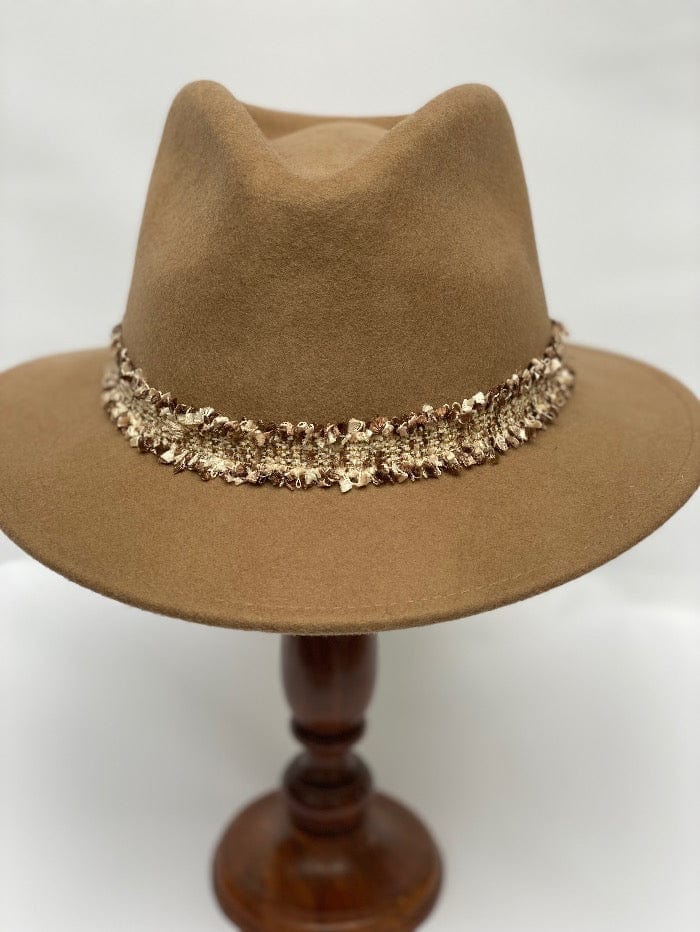 Izzi Hats Accessories Izzi Accessories Fedora Camel Hat With Boucle Tweed Band izzi-of-baslow