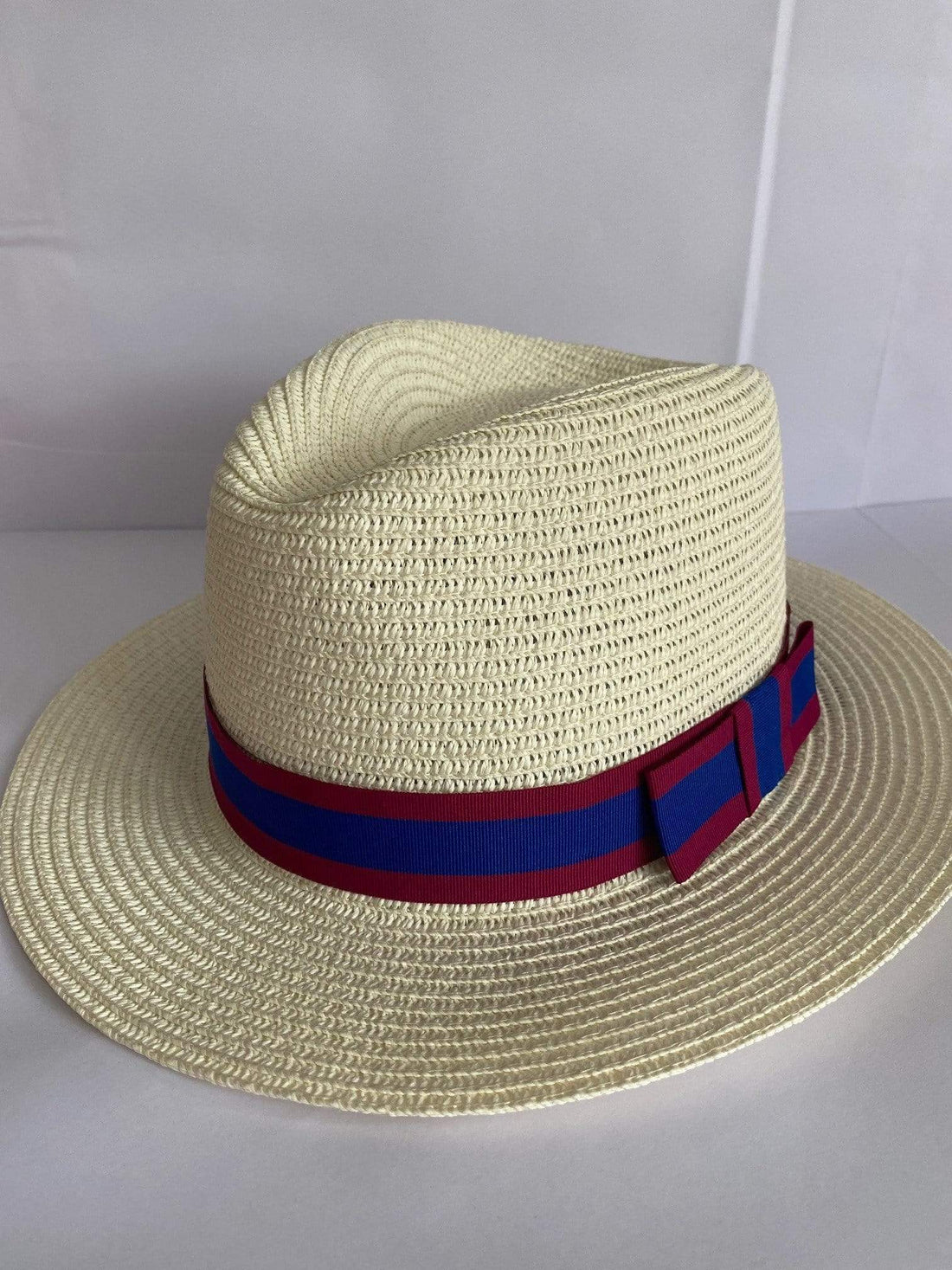 Izzi Hats Accessories Izzi Accessories Fedora Cream Striped Red Blue Hat SH374 izzi-of-baslow