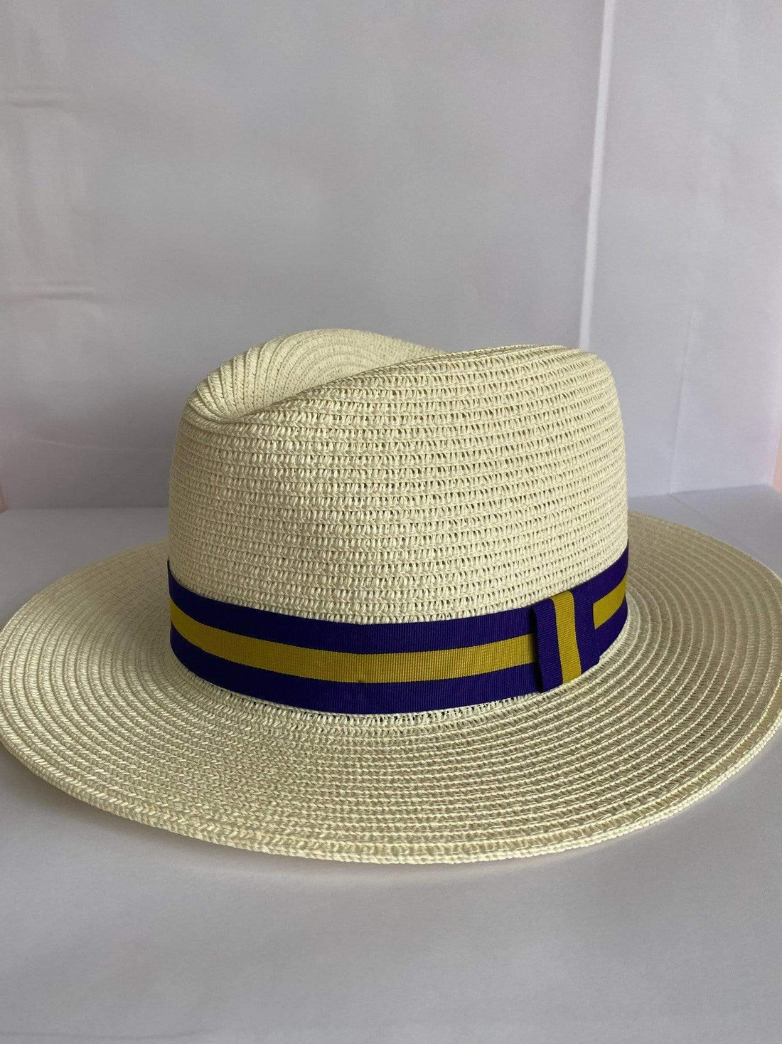 Izzi Hats Accessories Izzi Accessories Fedora Cream Striped Yellow Blue Hat SH374 izzi-of-baslow