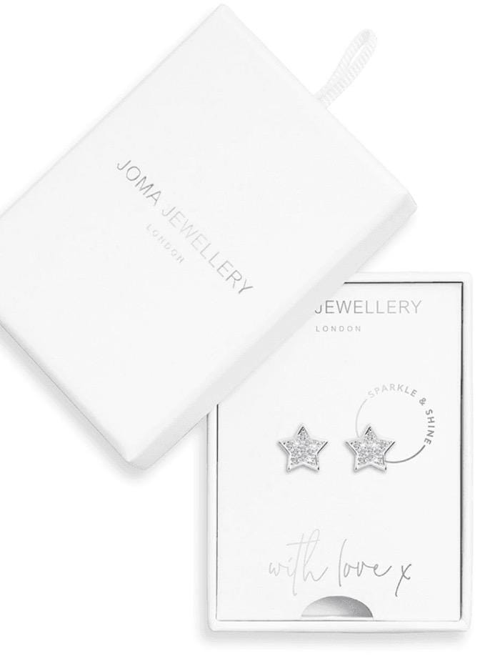 Joma Jewellery Jewellery Joma Earrings 3494 Sparkle and Shine Silver Coloured Star Studs with Diamantee izzi-of-baslow