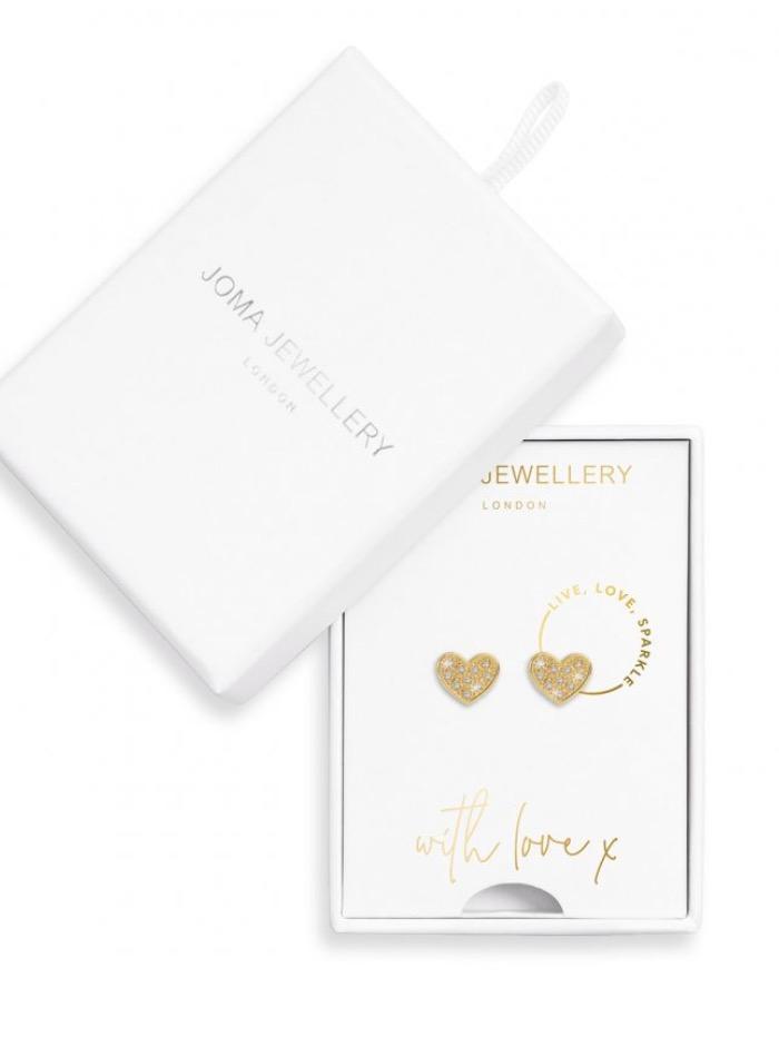 Joma Jewellery Jewellery Joma Earrings 3499 Live Love Sparkle Gold Coloured Heart Studs with Diamantee izzi-of-baslow