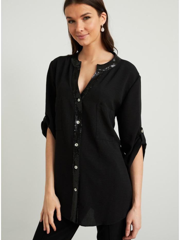 Joseph Ribkoff Coats and Jackets Joseph Ribkoff Black Blouse with Sequinned Detail 211170 izzi-of-baslow