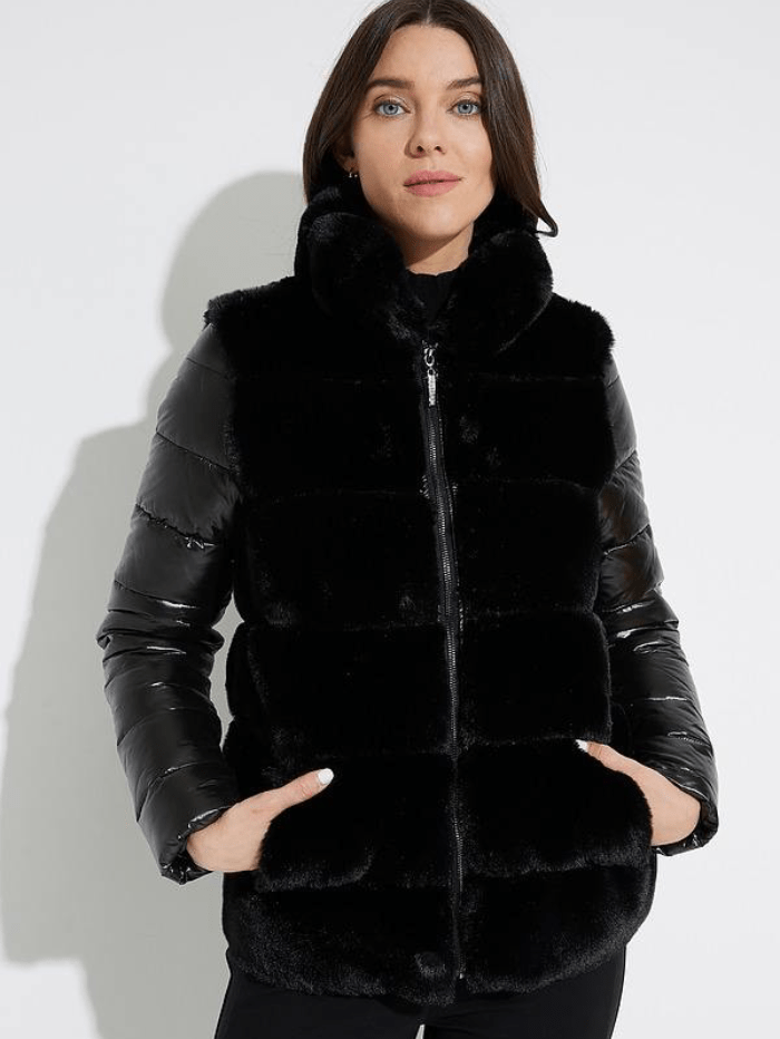 Joseph Ribkoff Coats and Jackets Joseph Ribkoff Black Faux Fur Padded Coat 224909 11 izzi-of-baslow