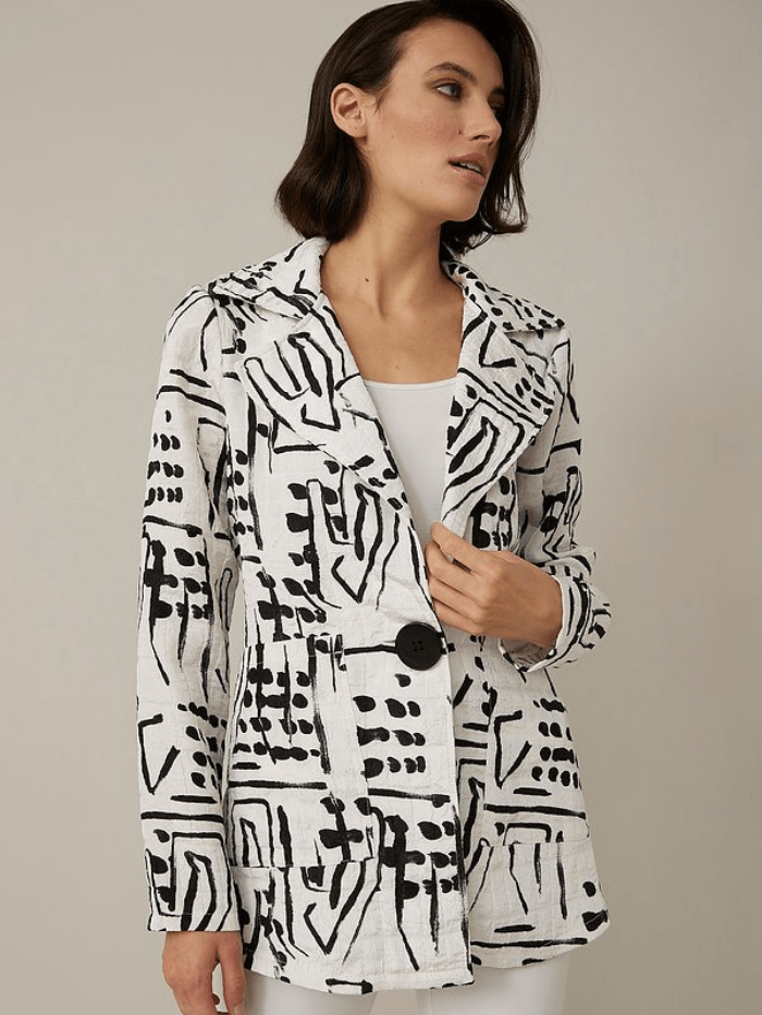 Joseph Ribkoff Coats and Jackets Joseph Ribkoff Graphic Print Black &amp; White Blazer 221113 1846 izzi-of-baslow