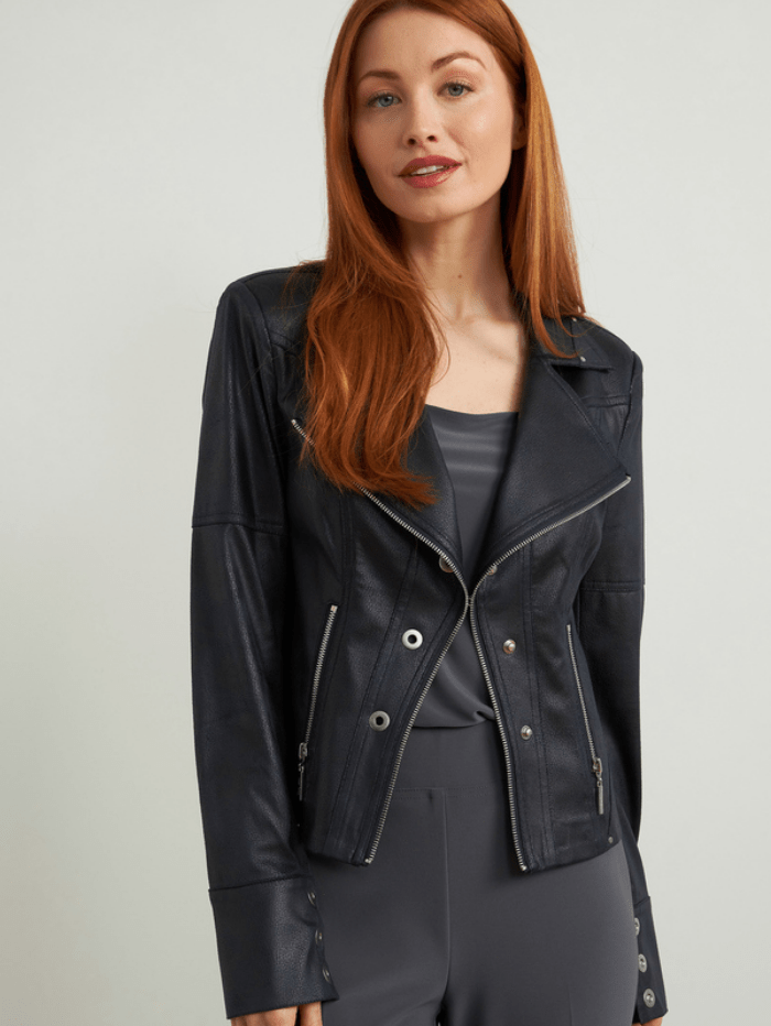 Joseph Ribkoff Coats and Jackets Joseph Ribkoff Ink Blue Faux Leather Jacket 213945 3809 izzi-of-baslow