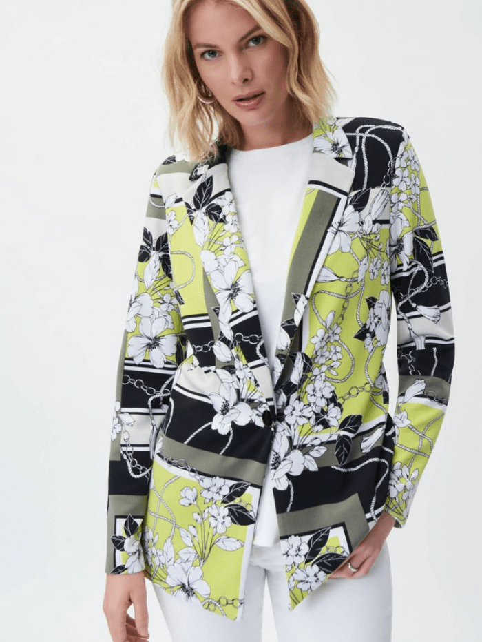 Joseph Ribkoff Coats and Jackets Joseph Ribkoff Lime Floral Printed Blazer 231135 178 izzi-of-baslow