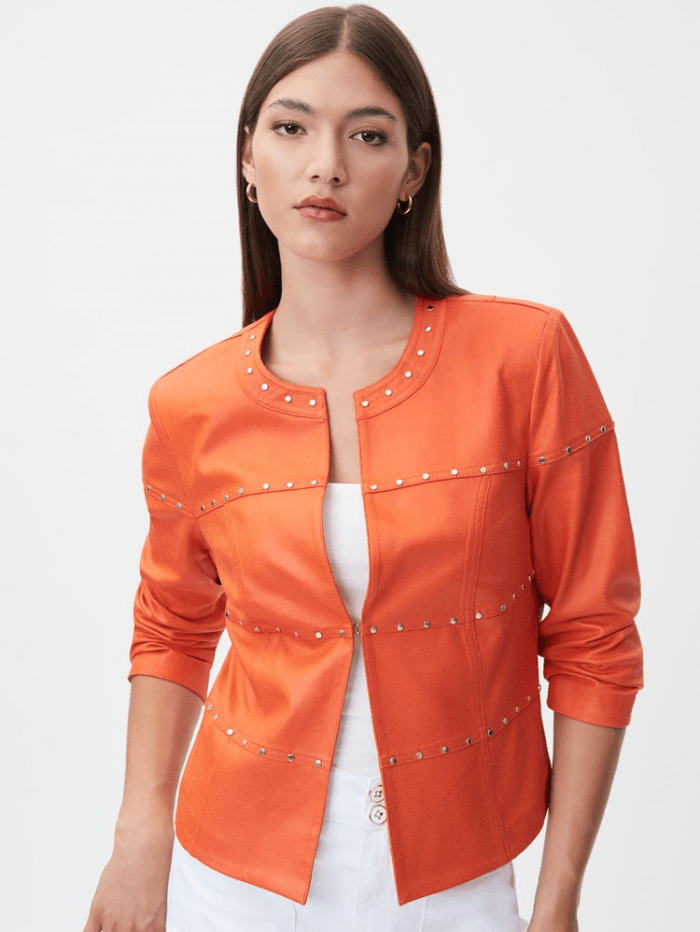 Joseph Ribkoff Coats and Jackets Joseph Ribkoff Orange Vegan Leather Studded Jacket 232904 57 izzi-of-baslow