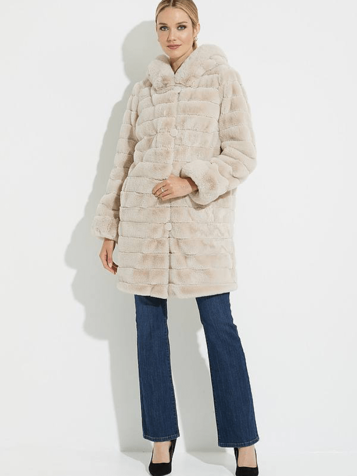 Joseph Ribkoff Coats and Jackets Joseph Ribkoff Reversible Faux Fur Hooded Coat Champagne 214913 3059 izzi-of-baslow