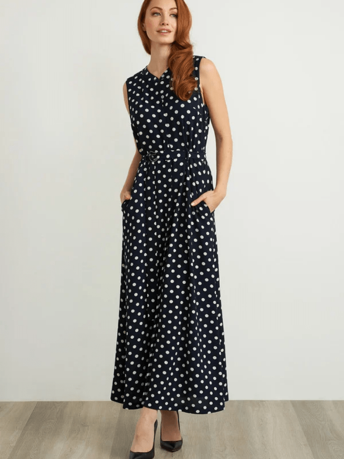 Joseph Ribkoff Dresses 8 Joseph Ribkoff Navy Polka Dot Belted Maxi Dress 211027 A izzi-of-baslow