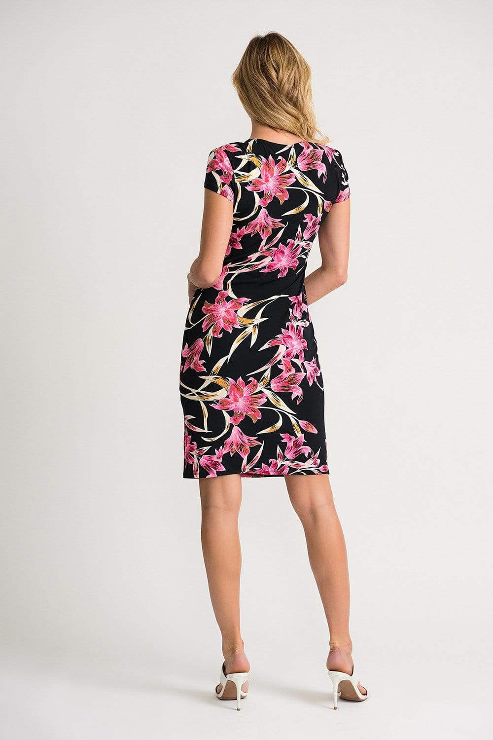Joseph Ribkoff Dresses Joseph Ribkoff Black and Pink Floral Printed 202450 Dress izzi-of-baslow