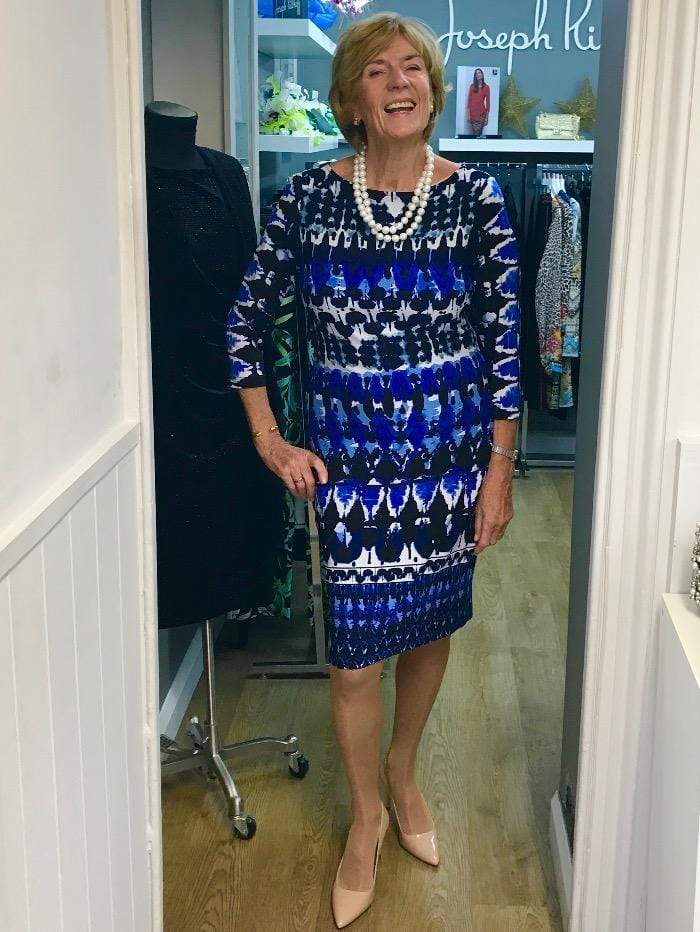 Joseph Ribkoff Dresses Joseph Ribkoff Blue Multi Print Dress 201473 192 izzi-of-baslow