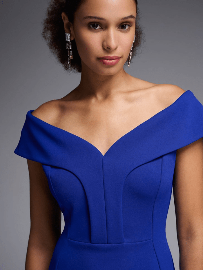 Joseph Ribkoff Off The Shoulder Suba Crepe Sheath Dress Royal Sapphire 231756 izzi-of-baslow