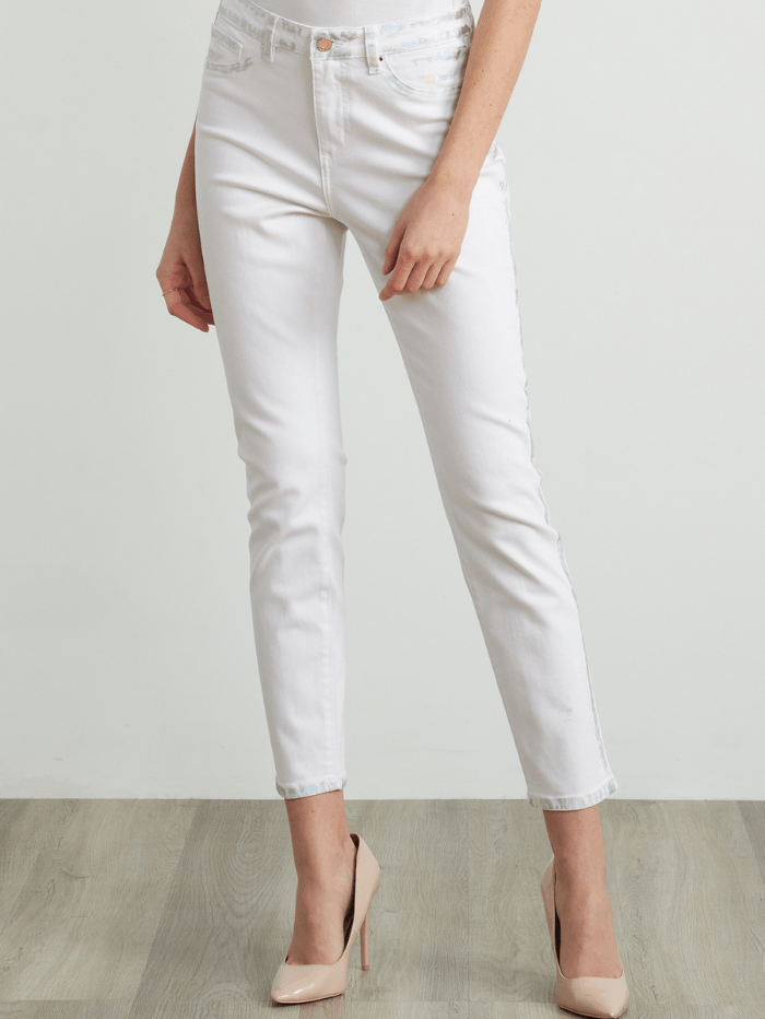 Joseph Ribkoff Jeans 8 Joseph Ribkoff Distressed White Jeans With Silver Detail 212908 izzi-of-baslow