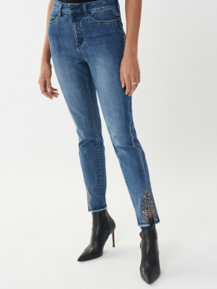 Joseph Ribkoff Jeans Joseph Ribkoff Dark Denim Embellished Hem Jeans 223941 3699 izzi-of-baslow