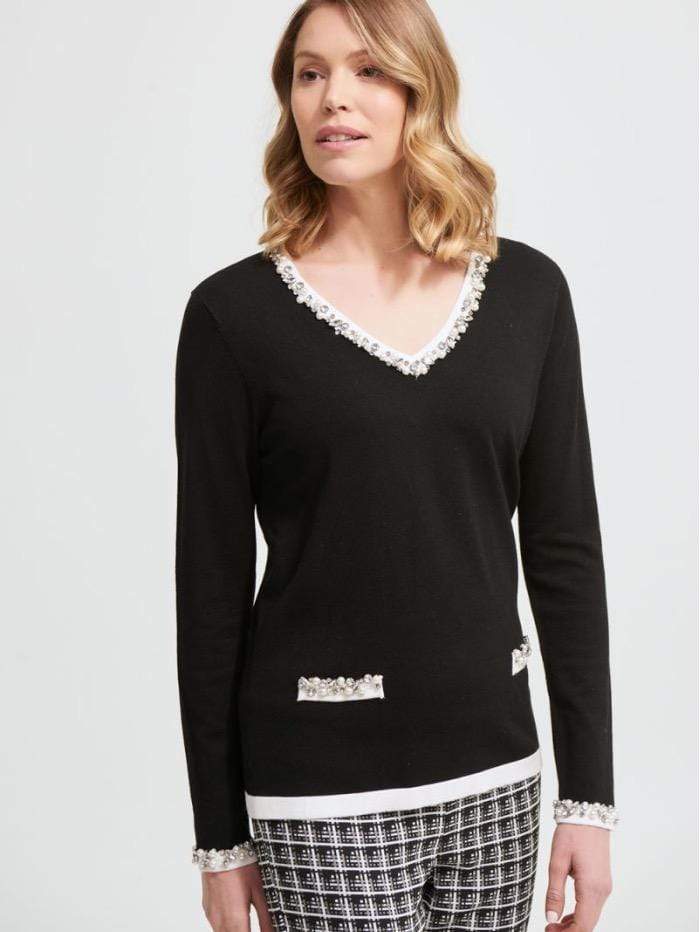 Joseph Ribkoff Knitwear Joseph Ribkoff Black Bead Trimmed Jumper 213933 110 izzi-of-baslow