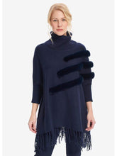 Joseph Ribkoff Knitwear Joseph Ribkoff Navy Poncho With Faux Fur Detail 214916 2166 izzi-of-baslow