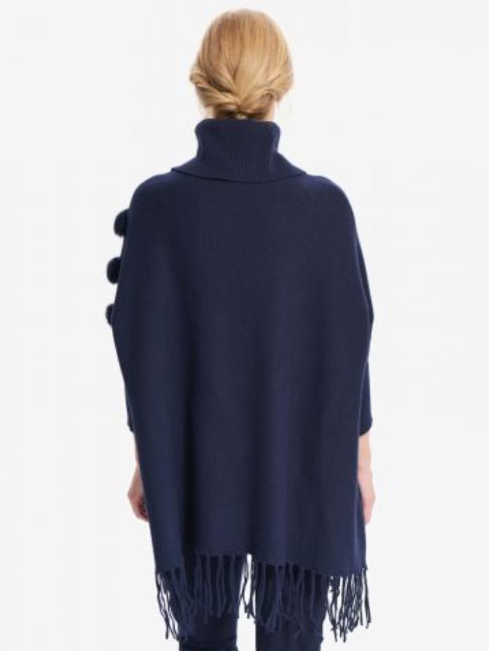 Joseph Ribkoff Knitwear Joseph Ribkoff Navy Poncho With Faux Fur Detail 214916 2166 izzi-of-baslow