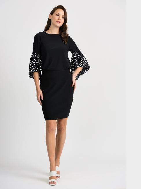 Joseph Ribkoff Tops Joseph Ribkoff Black and Vanilla Spotty Top With Flounce Sleeves 201504 izzi-of-baslow