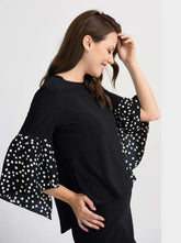 Joseph Ribkoff Tops Joseph Ribkoff Black and Vanilla Spotty Top With Flounce Sleeves 201504 izzi-of-baslow