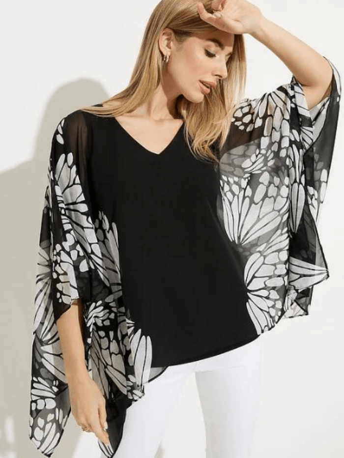 Joseph Ribkoff Tops Joseph Ribkoff Black and White Floaty Butterfly Printed Blouse 231163 3072 izzi-of-baslow