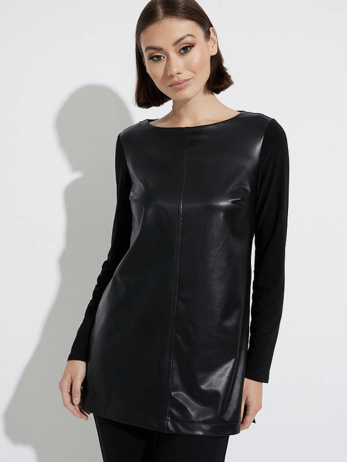 Joseph Ribkoff Tops Joseph Ribkoff Black Faux Leather Fronted Top 224158 11 izzi-of-baslow