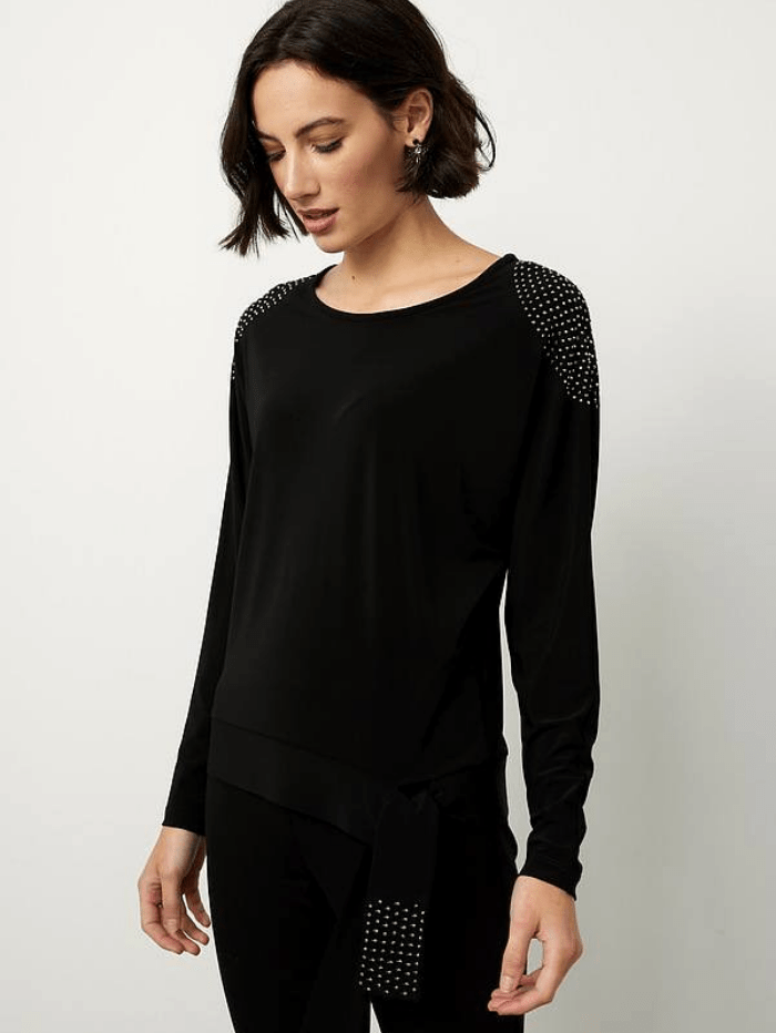 Joseph Ribkoff Tops Joseph Ribkoff Black Shoulder Studded Top 214233 izzi-of-baslow