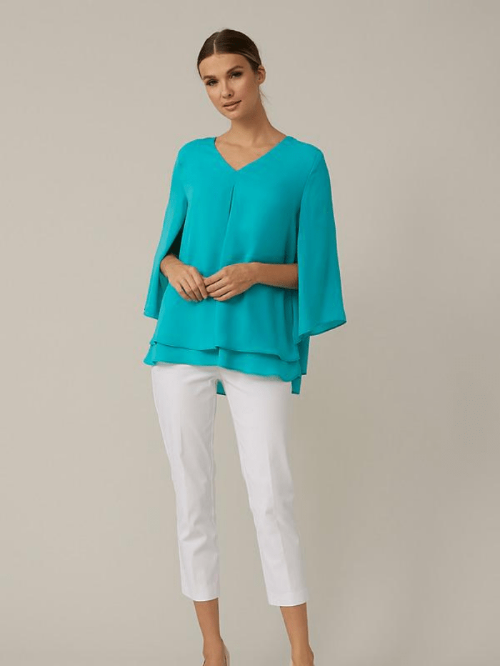 Joseph Ribkoff Tops Joseph Ribkoff Blue V-neck Pleated Top Style 221362 3850 izzi-of-baslow