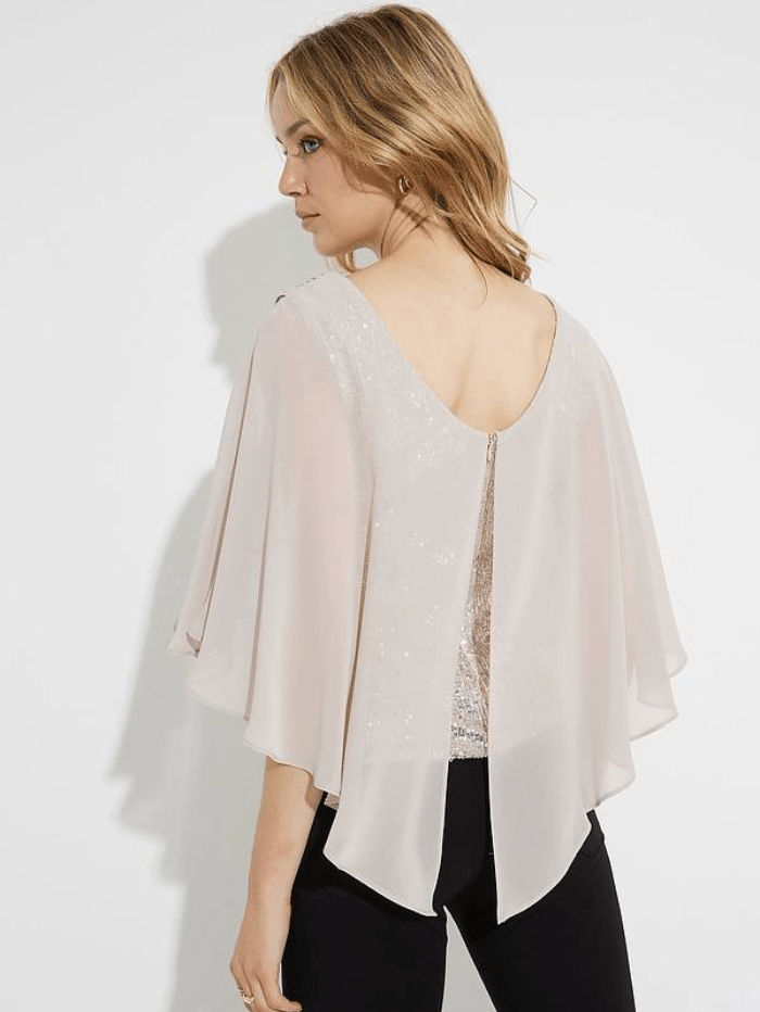 Joseph Ribkoff Tops Joseph Ribkoff Nude Sequin Detail Chiffon Top 224075 3739 izzi-of-baslow