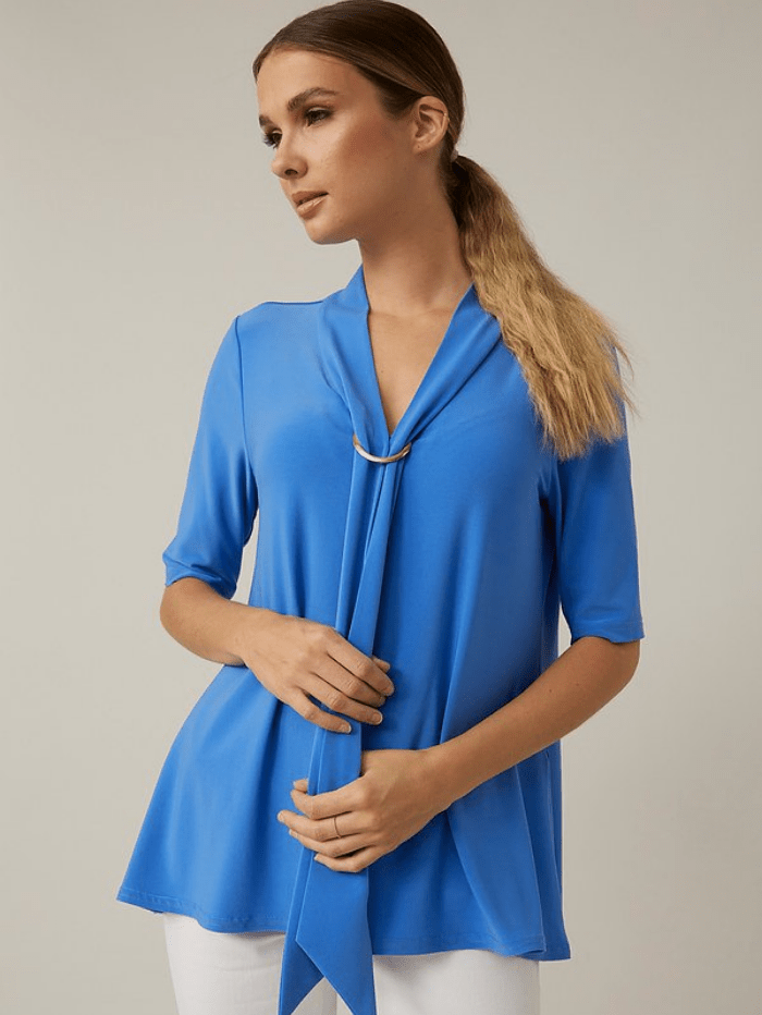 Joseph Ribkoff Tops Joseph Ribkoff S Tie Front Detail Cornflower Blue Top 221363 3770 izzi-of-baslow