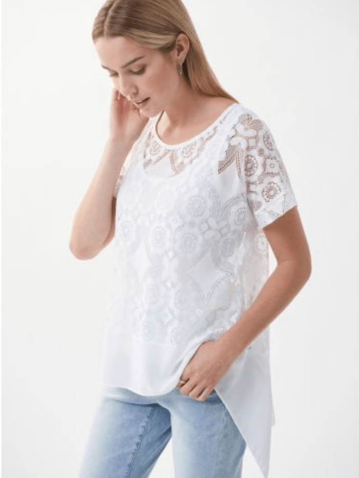 Joseph Ribkoff Tops Joseph Ribkoff White Floral Sheer Top 222084 izzi-of-baslow