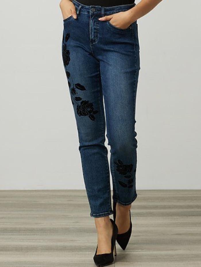Joseph Ribkoff Trousers:Jeans Joseph Ribkoff Jeans With Velvet Rose Appliqué 214921 3699 izzi-of-baslow