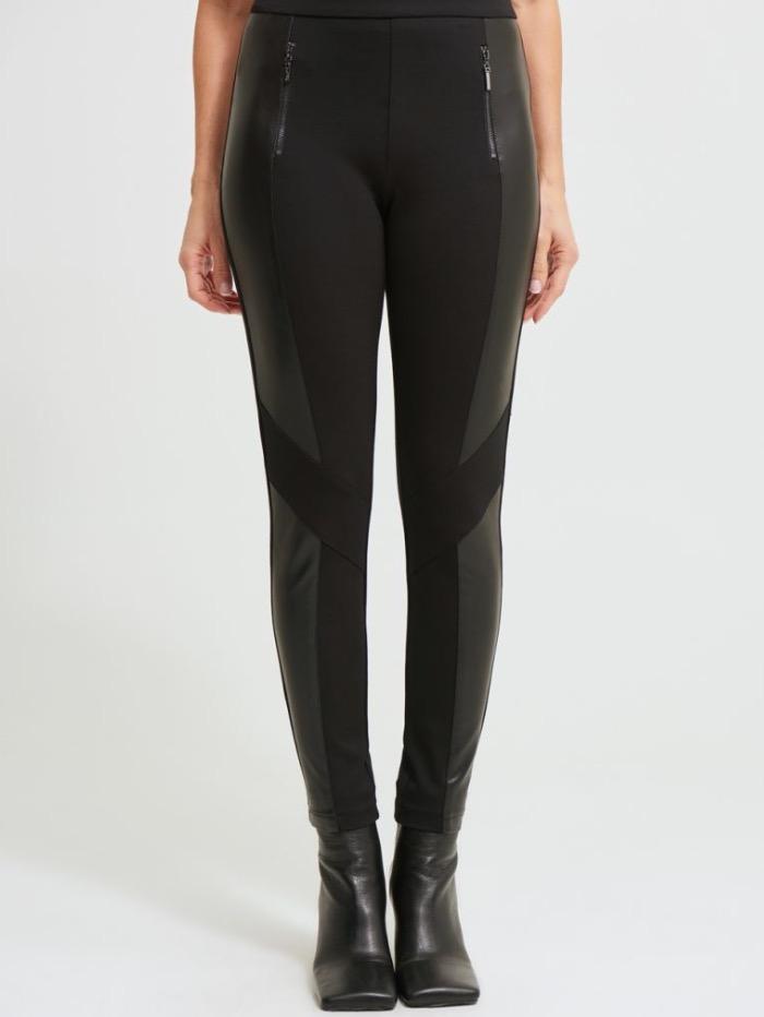 Joseph Ribkoff Trousers Joseph Ribkoff Black Leggings with Vegan Leather Panels 213385 11 (A) izzi-of-baslow