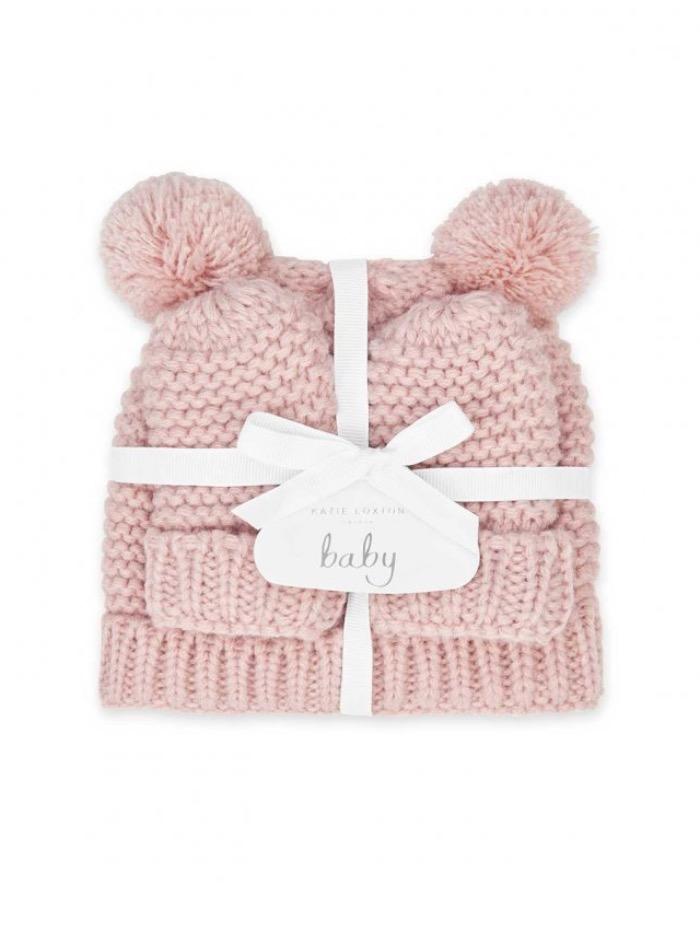 Katie Loxton Accessories One Size Katie Loxton Baby Hat and Mittens Set Pink BA0067 izzi-of-baslow