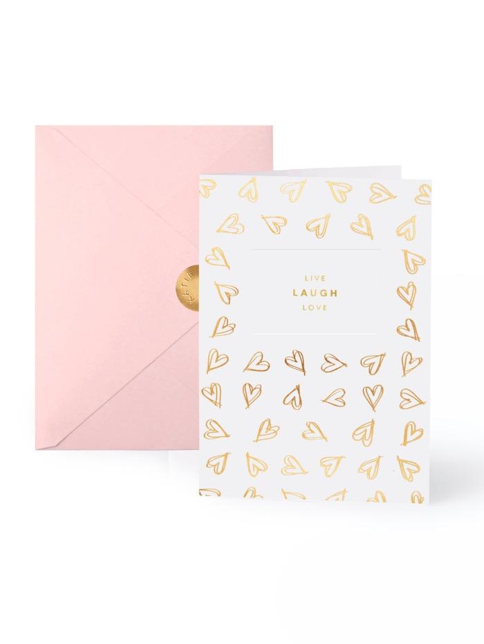 Katie Loxton Accessories One Size Katie Loxton Live Laugh Love Greetings Card With Gold Hearts KLGC069 izzi-of-baslow