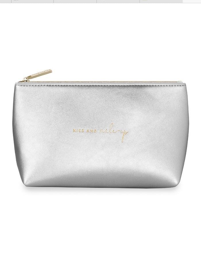 Katie Loxton Accessories One Size Katie Loxton Metallic Silver ‘Kiss and Make Up’ Make Up Bag KLB535 S izzi-of-baslow