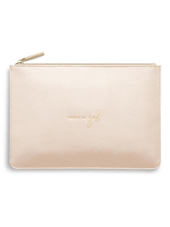 Katie Loxton Gifts One Size Copy of Katie Loxton Metallic Champagne Perfect Pouch Heart Of Gold KLB613 izzi-of-baslow