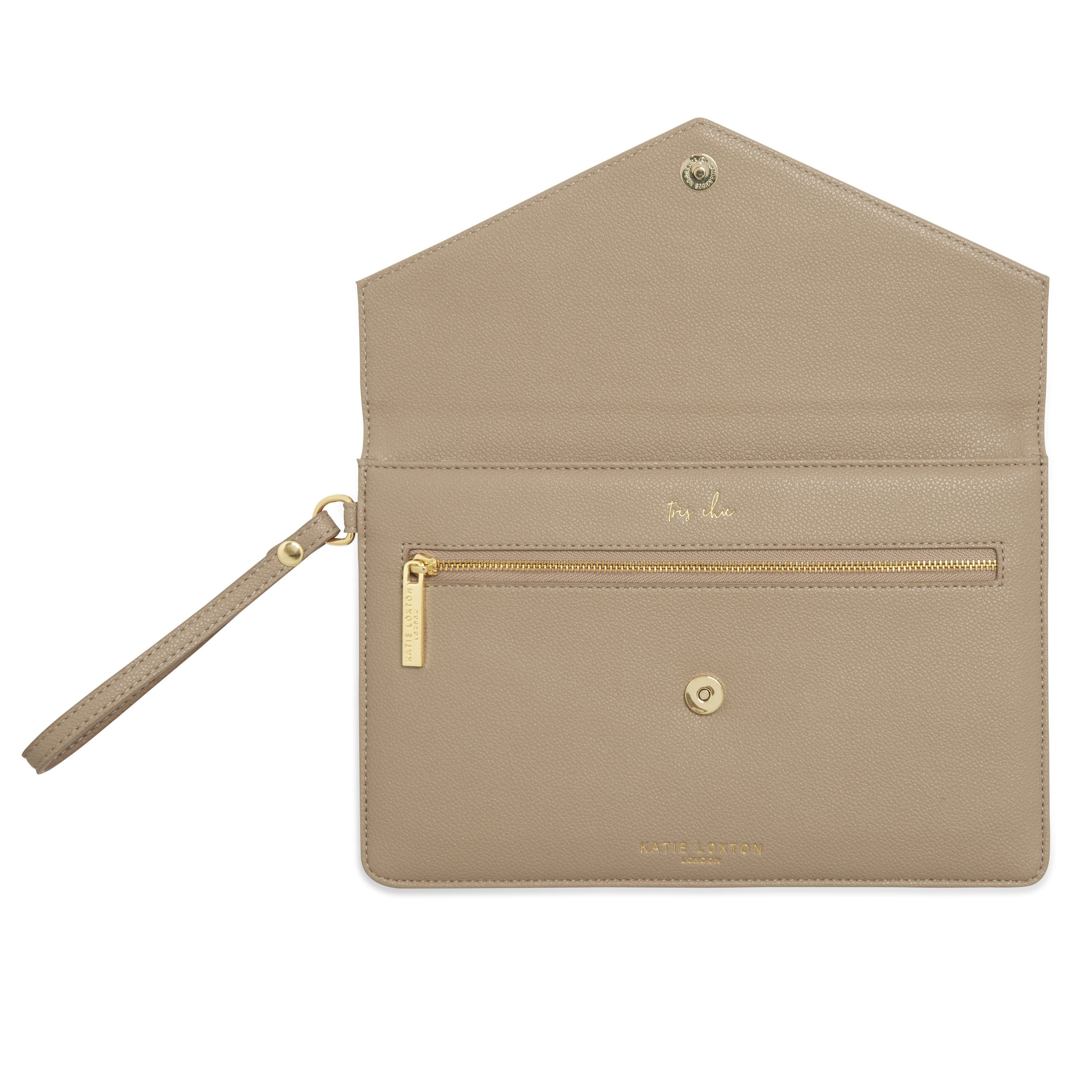 Katie Loxton Gifts One Size Katie Loxton Esme Envelope Taupe Clutch Bag KLB794 izzi-of-baslow