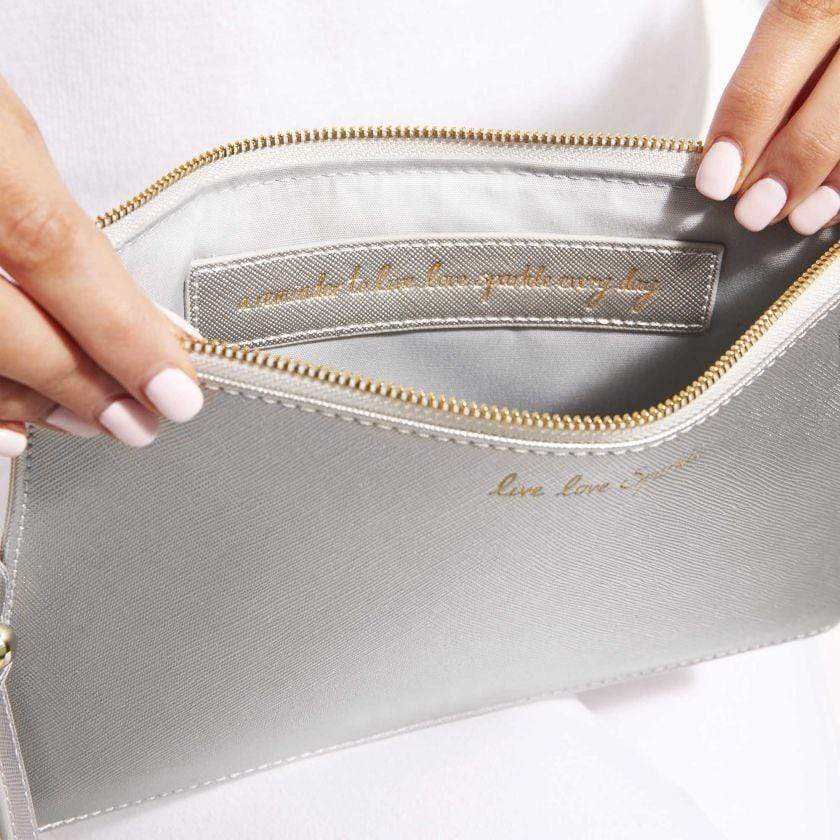 Katie Loxton Gifts One Size Katie Loxton Live Love Sparkle Silver Secret Message Perfect Pouch KLB364 izzi-of-baslow