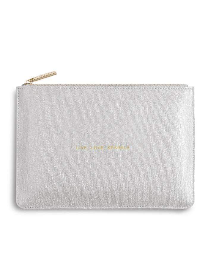 Katie Loxton Gifts One Size Katie Loxton Perfect Pouch Live Love Sparkle Metallic Silver KLB342 S izzi-of-baslow