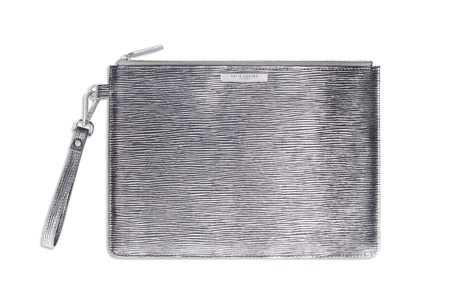 Katie Loxton Gifts One Size Katie Loxton Zara Metallic Silver Large Clutch Bag KLB179 izzi-of-baslow